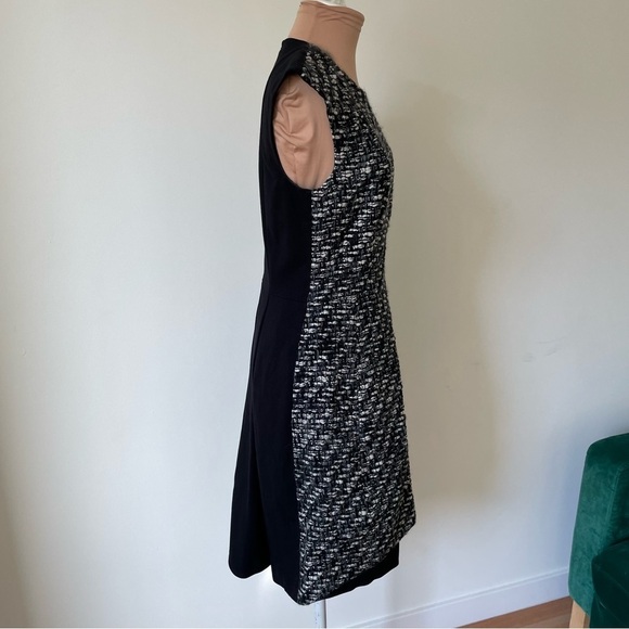 AKRIS PUNTO Black Gray Wool Tweed Mixed Media Knee-Length A-Line Dress EUC US 6 - Picture 5 of 12